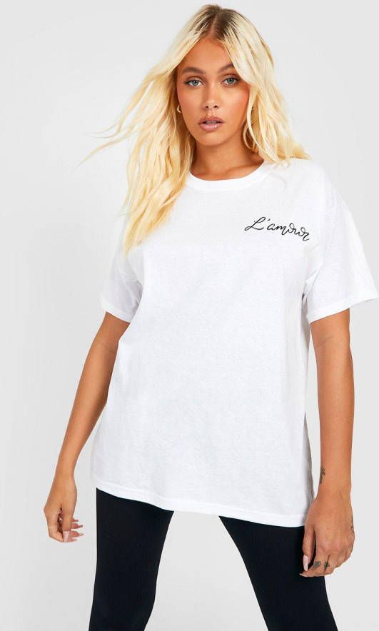 boohoo Oversized Lamour T Shirt Met Borstopdruk, White