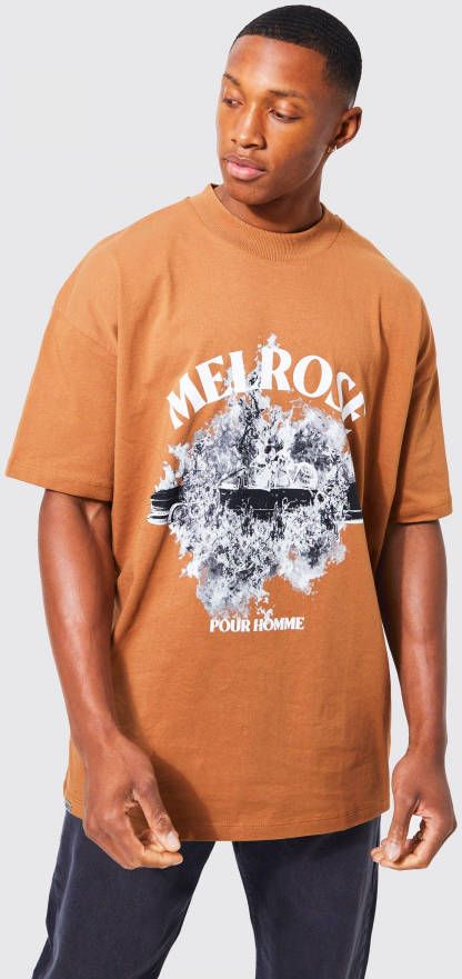 boohoo Oversized Melrose T Shirt Met Brede Nek, Chocolate