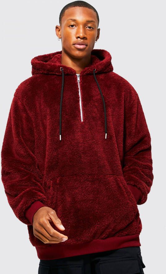 boohoo Oversized Nepwollen Hoodie Met Korte Rits, Burgundy
