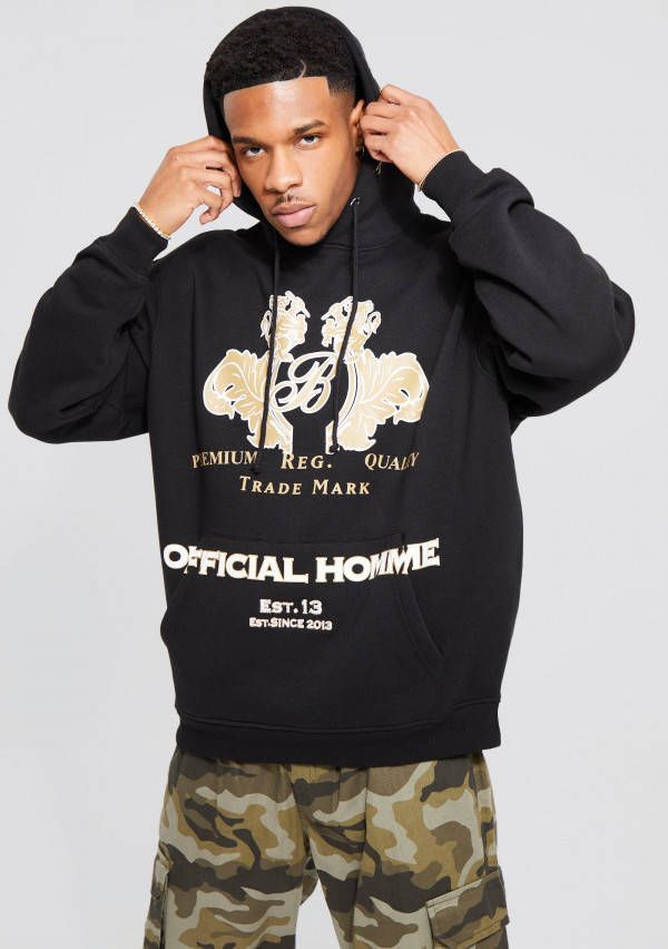 boohoo Oversized Official Geborduurde Hoodie, Black