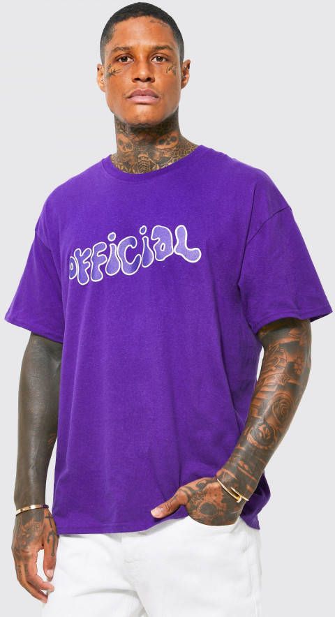 boohoo Oversized Official T Shirt Met Opdruk, Purple