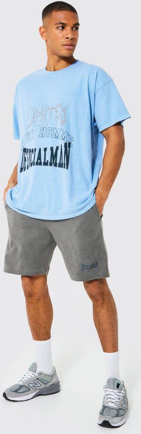 boohoo Oversized Official T Shirt En Shorts Set, Light Blue