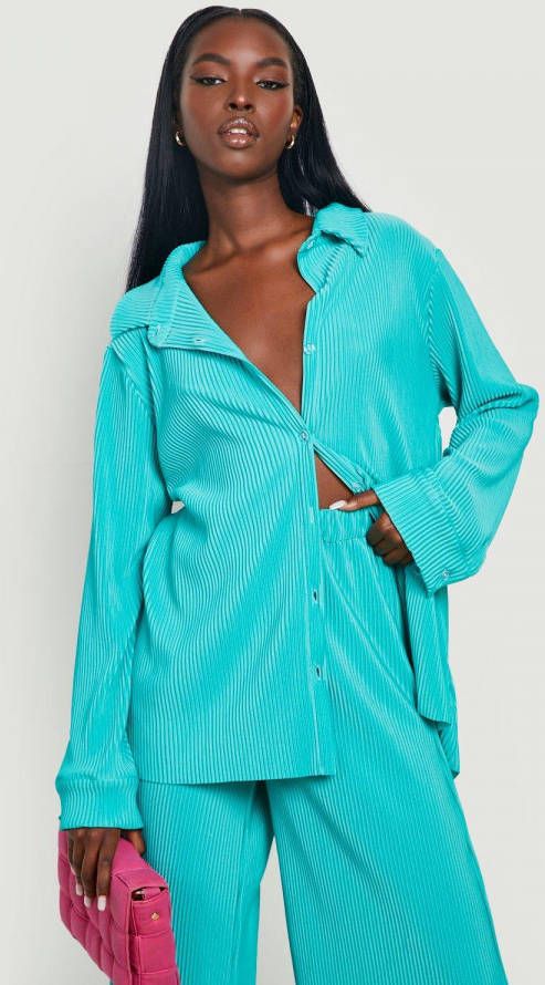 boohoo Oversized Plisse Blouse, Teal
