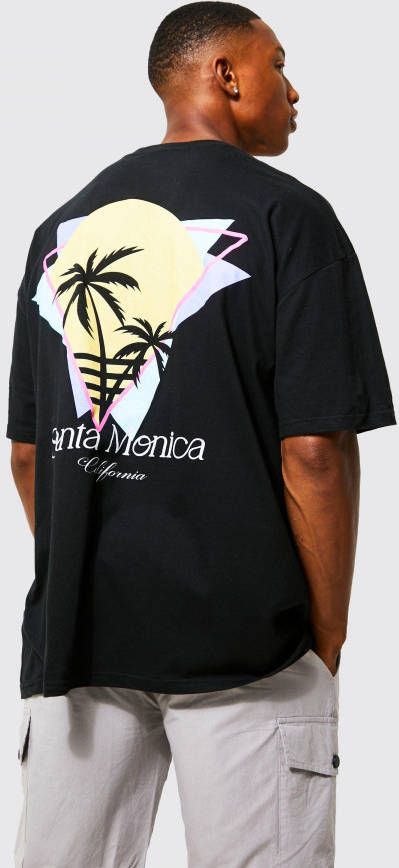 boohoo Oversized Santa Monic T Shirt Met Print, Black