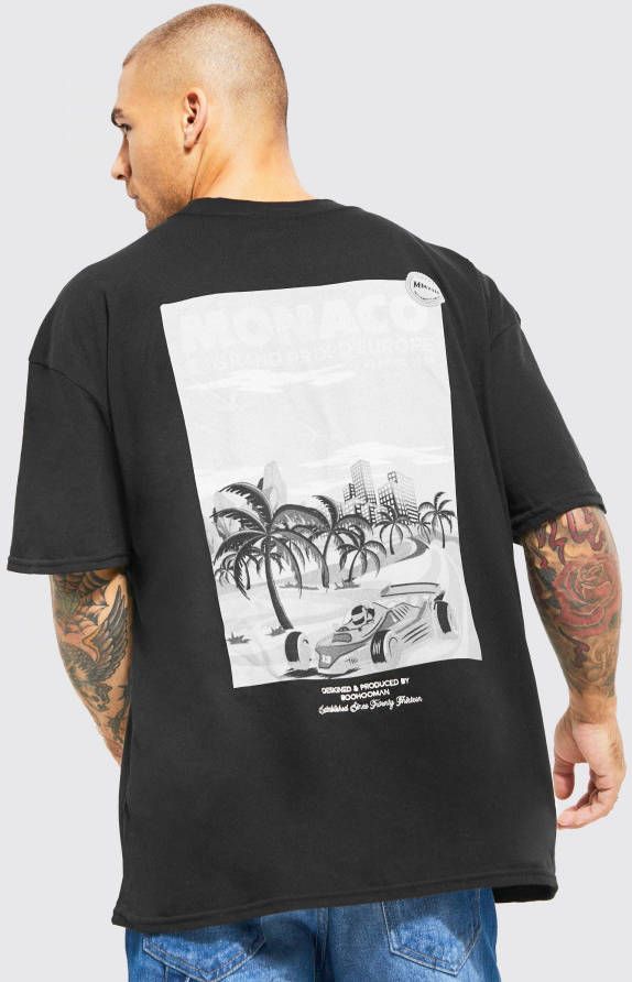 boohoo Oversized T Shirt Met Brede Nek En Foto, Black
