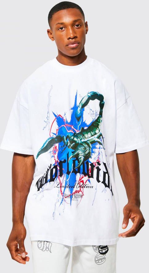 boohoo Oversized T Shirt Met Brede Nek En Opdruk, White