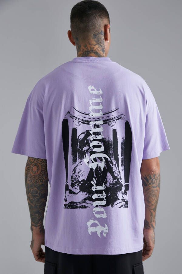 boohoo Oversized T Shirt Met Rugopdruk En Brede Nek, Purple