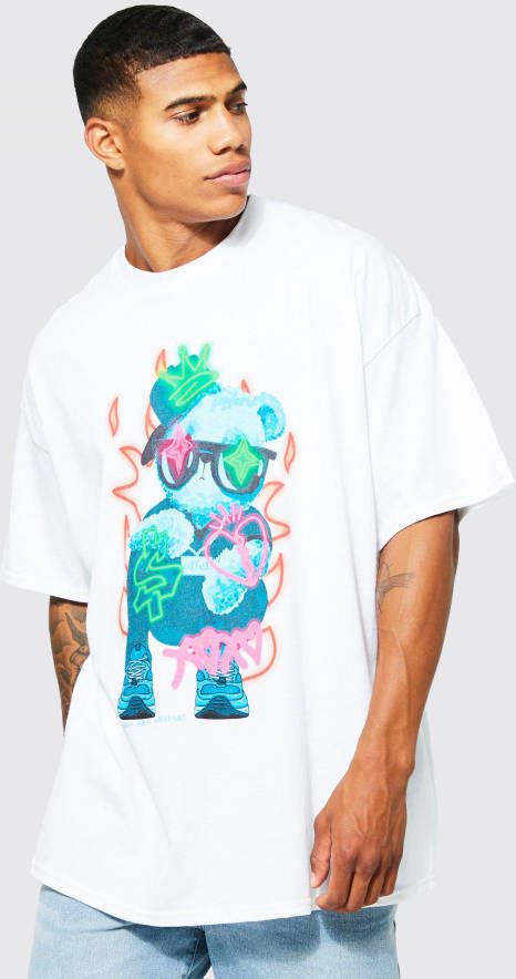 boohoo Oversized Teddy Graffiti T Shirt, White