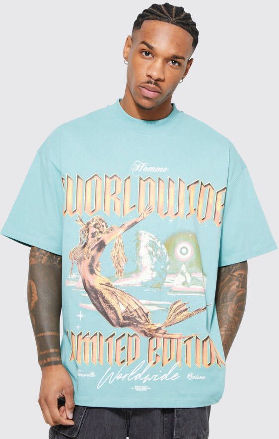 boohoo Oversized Worldwide T Shirt, Teal