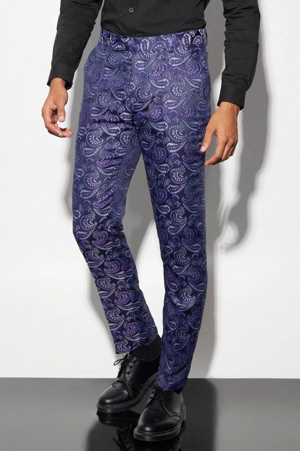 boohoo Paisley Jacquard Slim Fit Pantalons, Navy