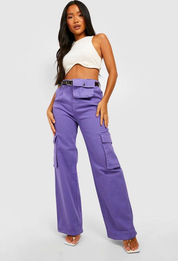 boohoo Petite Cargo Jeans Met Ceintuur, Purple