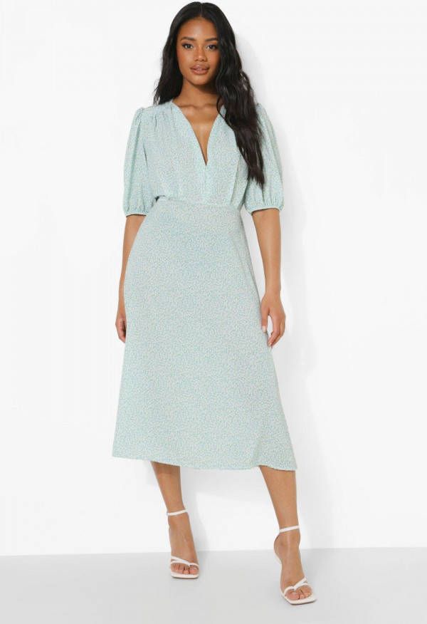 boohoo Petite Geweven Bloemenprint Midaxi Jurk, Mint