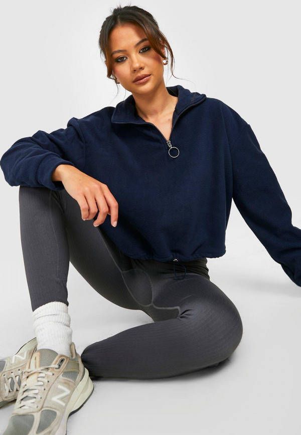 boohoo Petite Fleece Trui Met Korte Rits, Navy