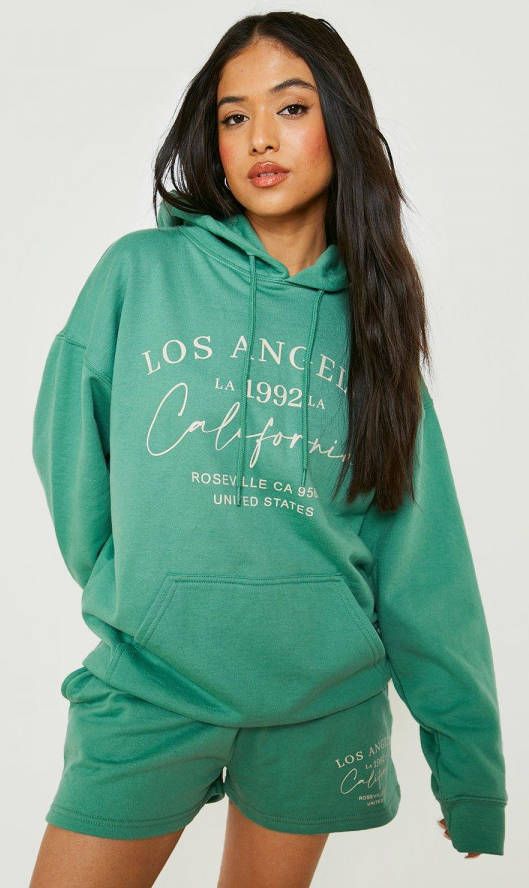 boohoo Petite Los Angeles Trainingspak Met Hoodie En Shorts, Forest