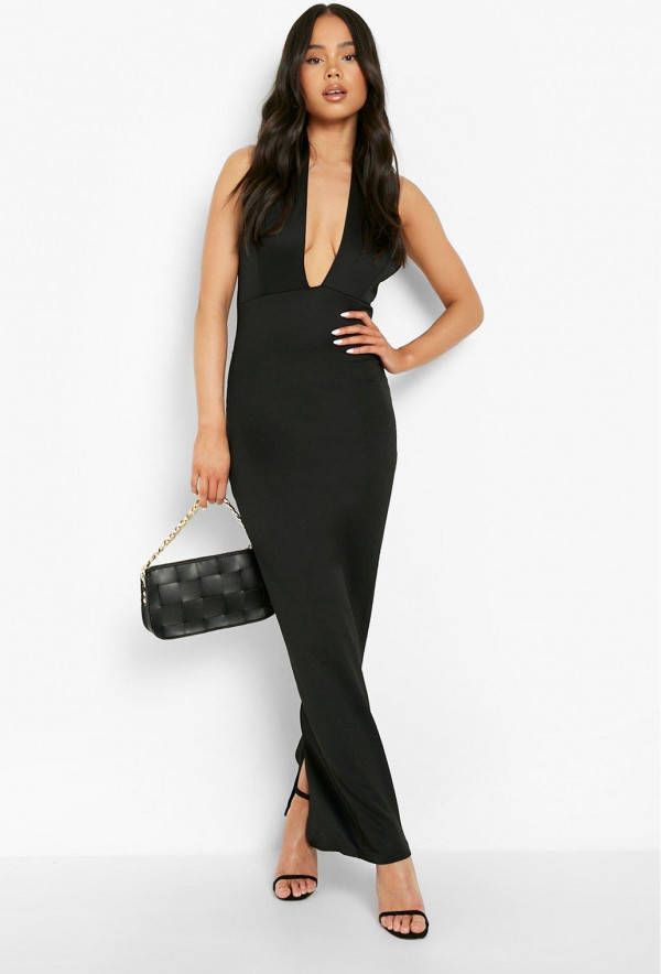boohoo Petite Maxi Jurk Met Halter Neck, Black