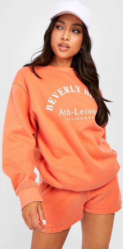 boohoo Petite Overdye Athleisure Trainingspak Met Trui En Shorts, Orange