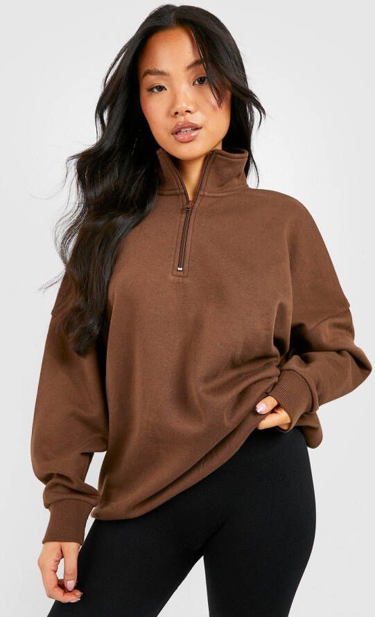 boohoo Petite Oversized Trui Met Korte Rits, Chocolate