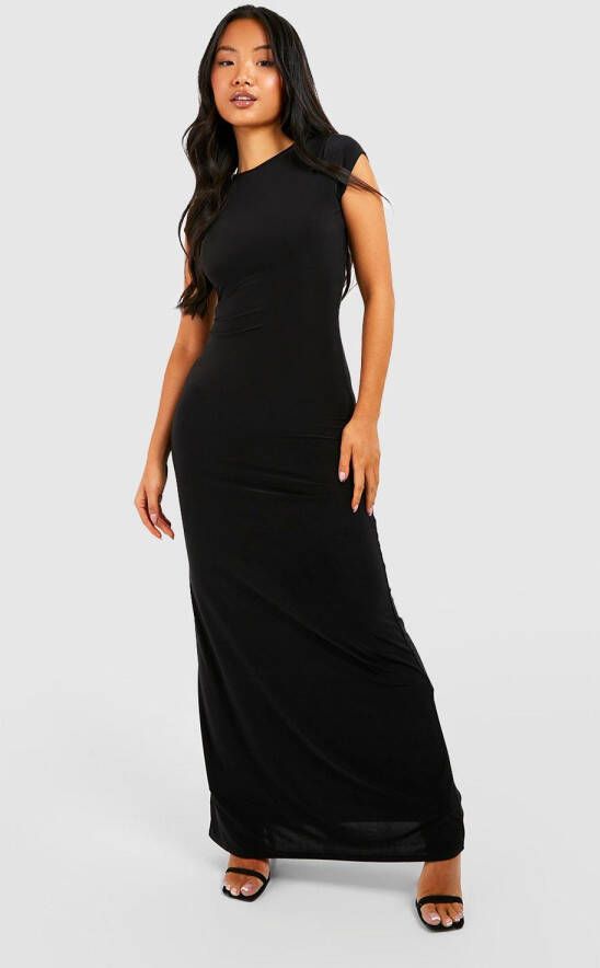 boohoo Petite Strakke Maxi Jurk Met Kapmouwen, Black