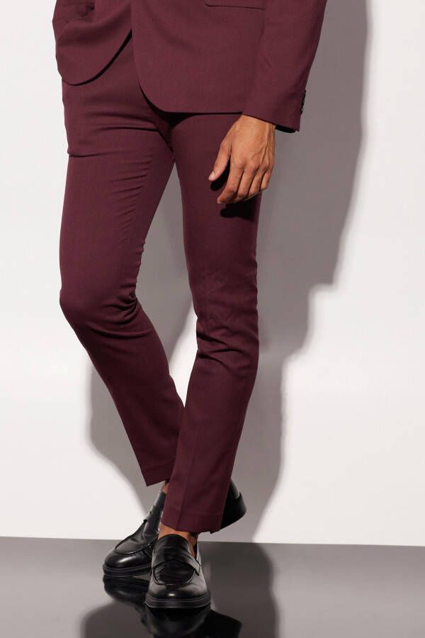 boohoo Pique Regular Fit Pantalons Met Textuur, Burgundy