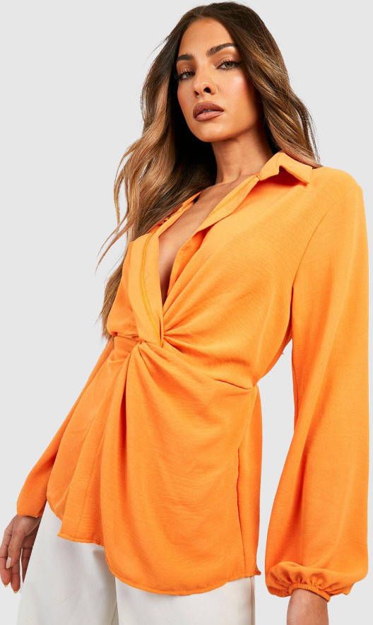 boohoo Platgeslagen Opgeknoopte Blouse, Orange