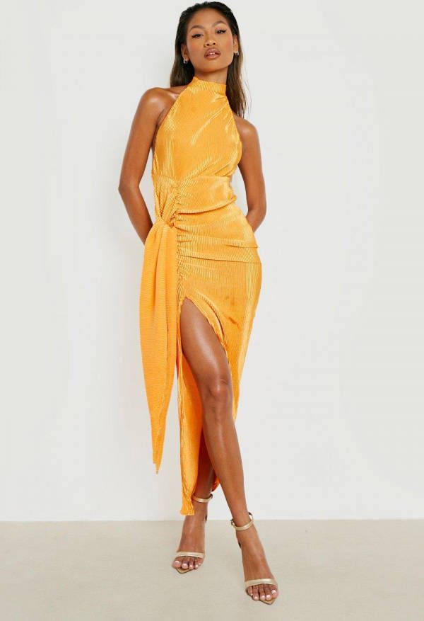 boohoo Plisse Geplooide Midi Jurk Met Hoge Hals, Mango