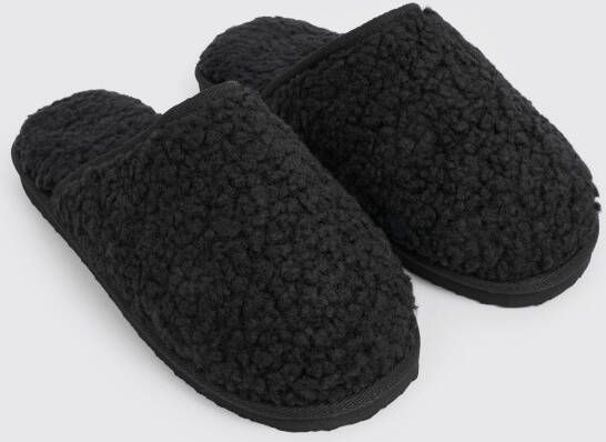 boohoo Pluizige Sloffen, Black