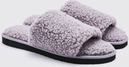 boohoo Pluizige Sloffen Met Open Teen, Grey Marl