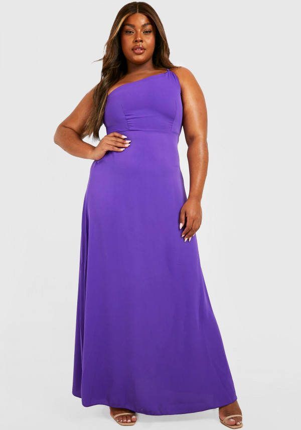 boohoo Plus Asymmetrische Satijnen Gelegenheids Maxi Jurk, Purple