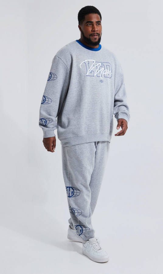 boohoo Plus Baggy Ltd Edition Trainingspak Met Trui, Grey Marl