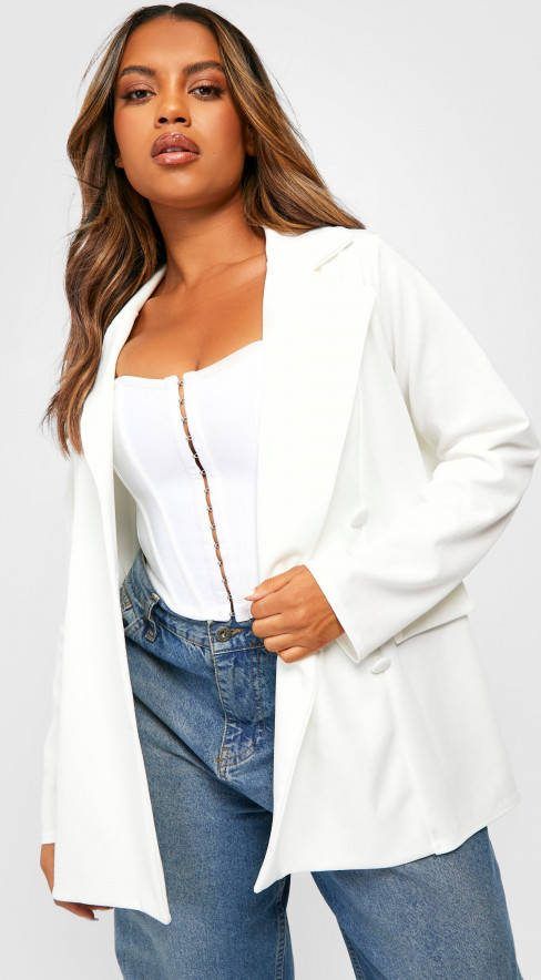 boohoo Plus Basic Oversized Blazer, White