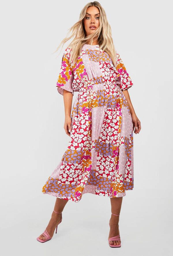 boohoo Plus Bloemen Jurk Met Engelenmouwen, Multi