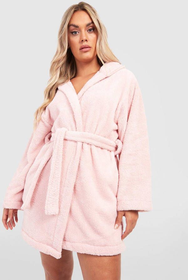 boohoo Plus Fleece Badjas, Pink