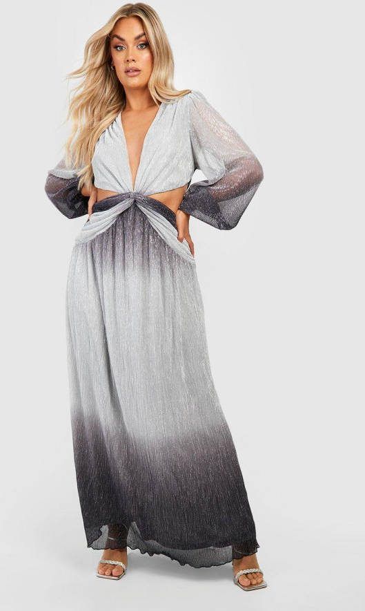 boohoo Plus Gedraaide Ombre Maxi Jurk, Silver