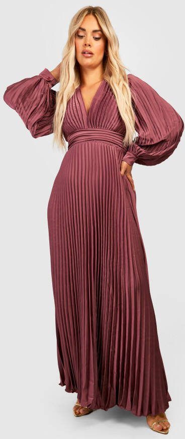 boohoo Plus Geplooide Satijnen Maxi Jurk, Jewel Purple