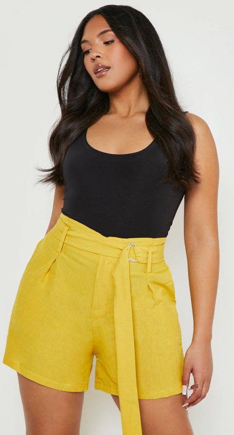 boohoo Plus Geweven Shorts Met Ceintuur, Mustard