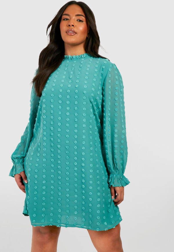 boohoo Plus Loshangende Dobby Mesh Jurk, Teal
