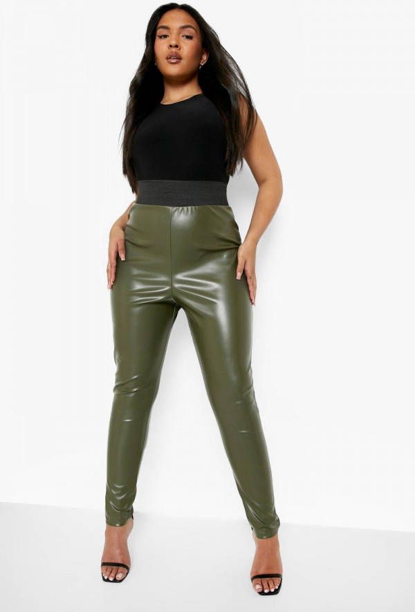 boohoo Plus Matte Nepleren Stretch Leggings, Khaki