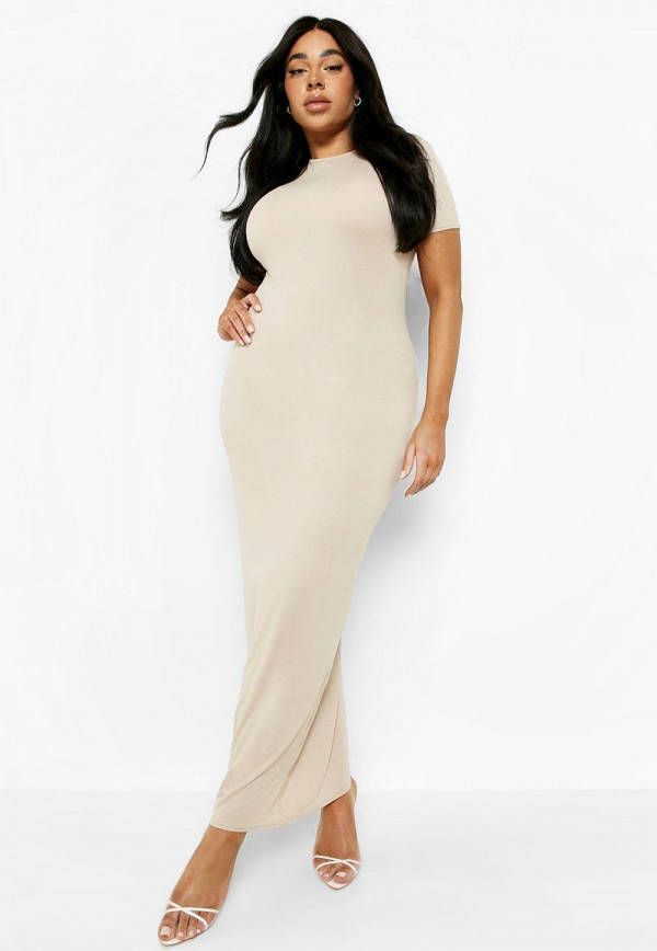 boohoo Plus Maxi Jurk Met Kapmouwen, Stone