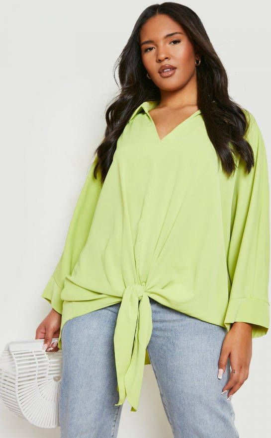 boohoo Plus Oversized Blouse Met Ceintuur, Olive