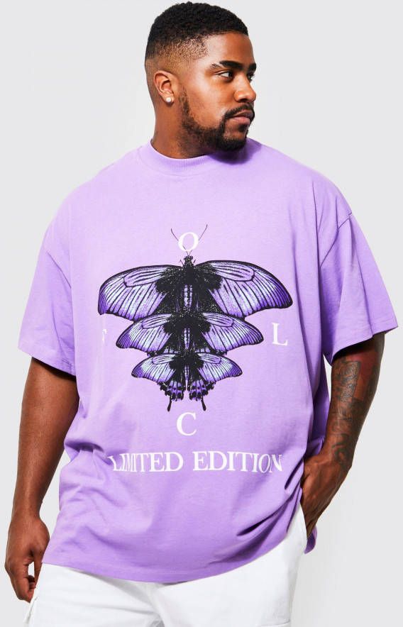 boohoo Plus Oversized Vlinder Official T Shirt, Purple