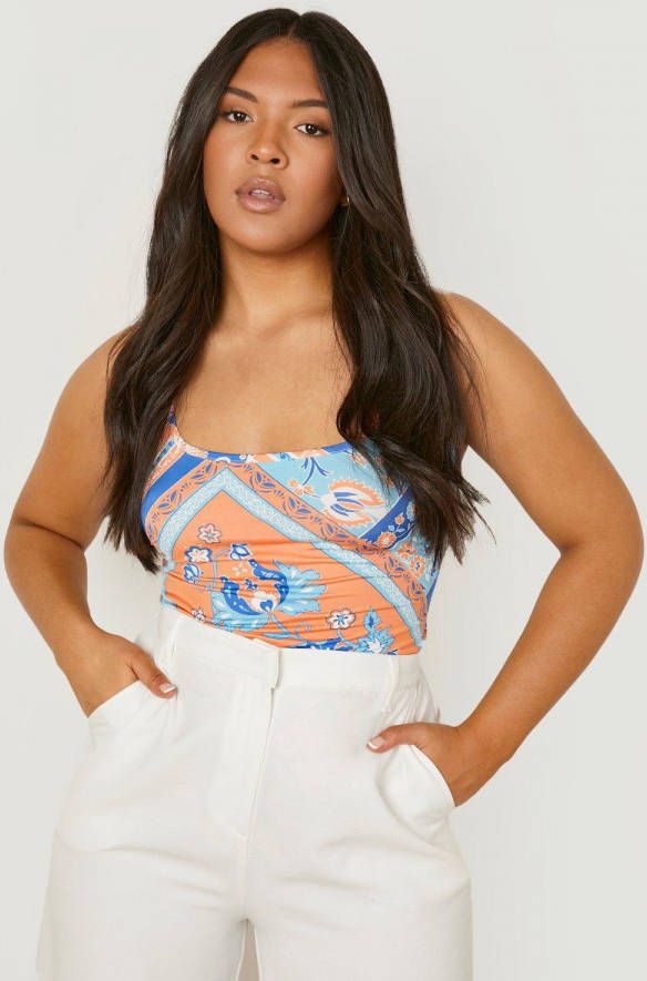 boohoo Plus Paisley One Piece Met Bandjes, Blue