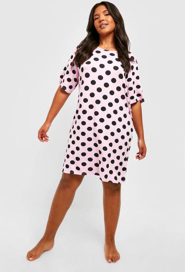 boohoo Plus Pyjama T Shirt Met Contrasterende Stippen, Pink