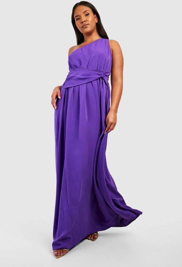 boohoo Plus Satijnen Premium Maxi Jurk Met Eé, n Open Schouder, Purple