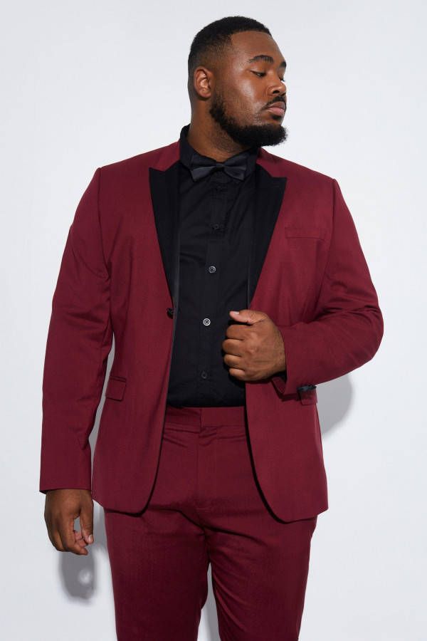 boohoo Plus Skinny Fit Smoking Jas Met Enkele Rij Knopen, Burgundy