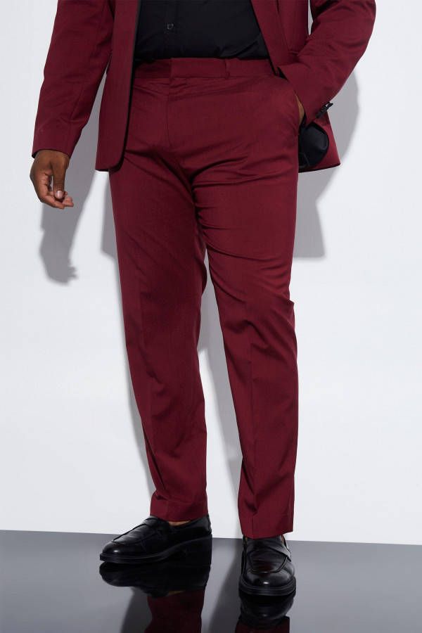 boohoo Plus Skinny Fit Smoking Pantalons, Burgundy