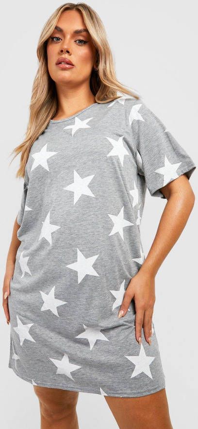 boohoo Plus Sterren Print Pyjama Blouse, Grey