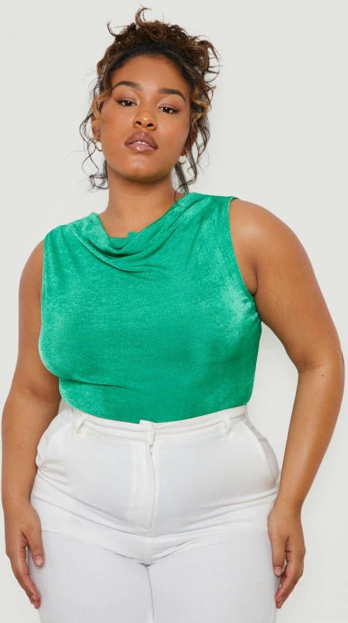 boohoo Plus Strakke One Piece Met Hoge Hals, Green