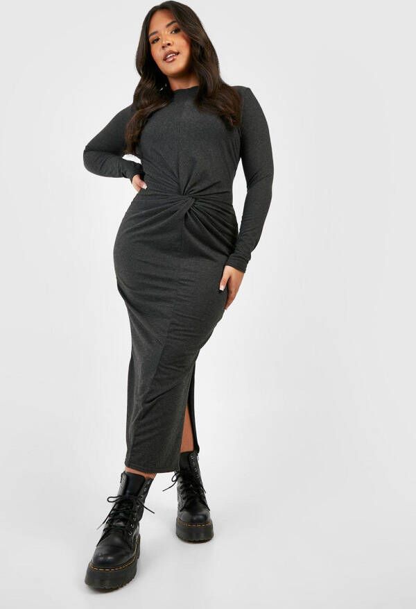 boohoo Plus Super Zachte Gedraaide Jersey Midaxi Jurk, Charcoal