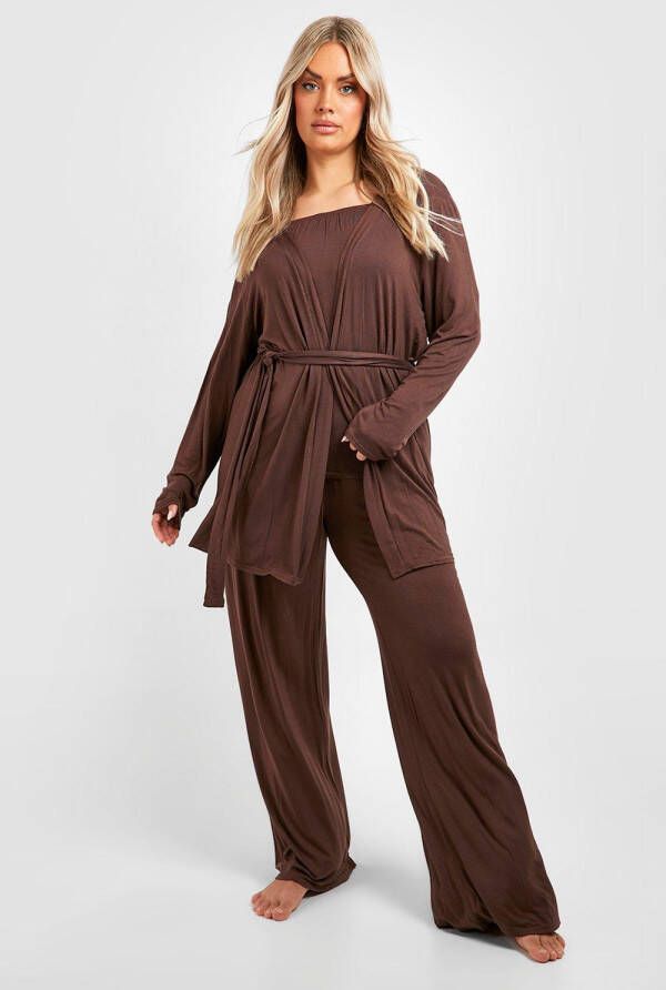 boohoo Plus Super Zachte Jersey Badjas Met Ceintuur, Chocolate