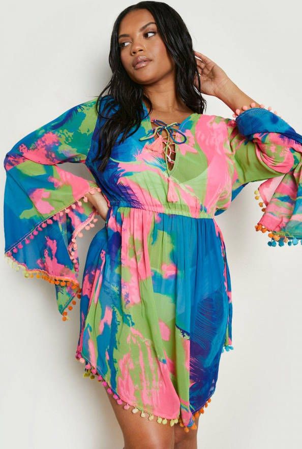 boohoo Plus Tropische Neon Strand Jurk, Multi